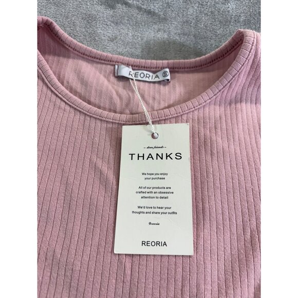 Reoria Bodysuit Women's Small Pink Crew Neck Long Sleeve Knit Ribbed Tops Slim - Picture 6 of 11